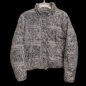 Billabong blue tribal geometric print corduroy puffer size L